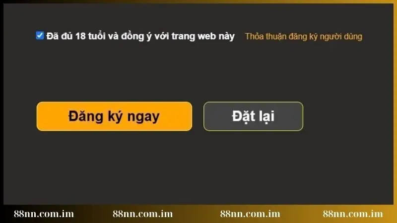 Đánh dấu vào ô xác nhận đã đủ 18 tuổi